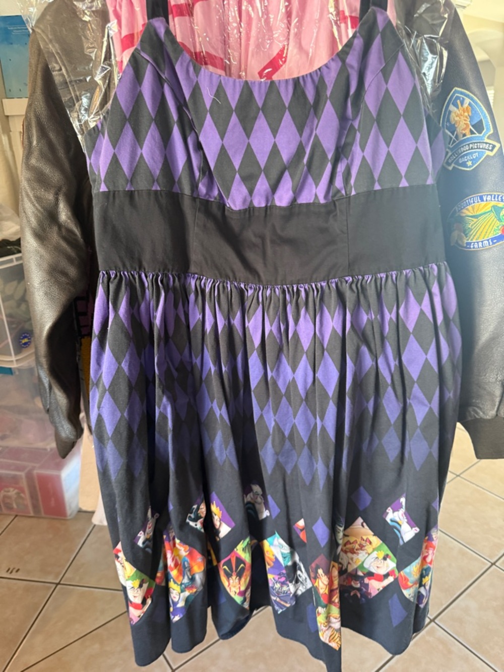 Disney Black & Purple Diamond-Print Sleeveless Dress with Character Border